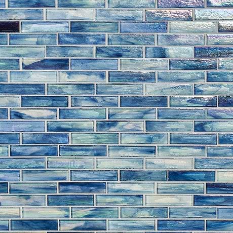 Artwave Beach Blue Iridescent 1x4  Polished Glass Mosaic Tile