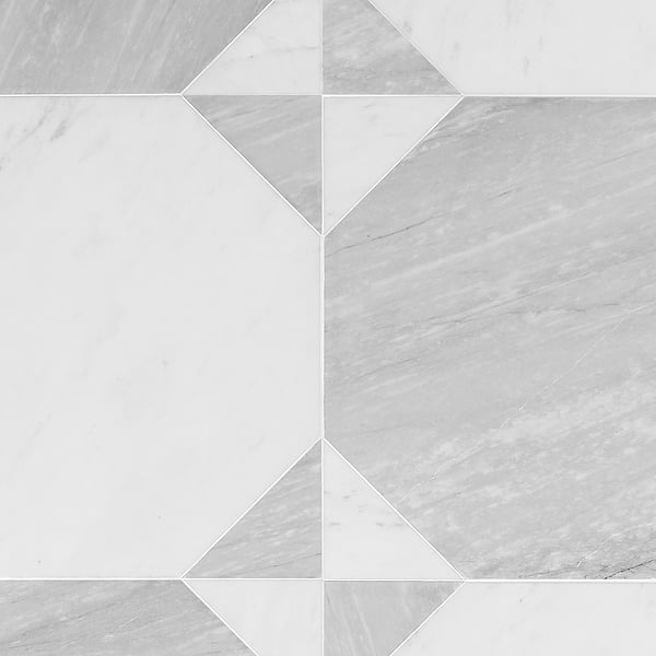 Cadre Giotto Carrara and Italian Gray 20x20 Polished Marble Mosaic Tile