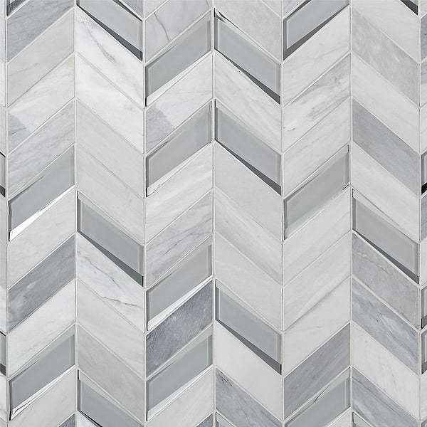 Kasol Dove Gray 2x4 Marble and Mirrored Glass Polished Mosaic Tile