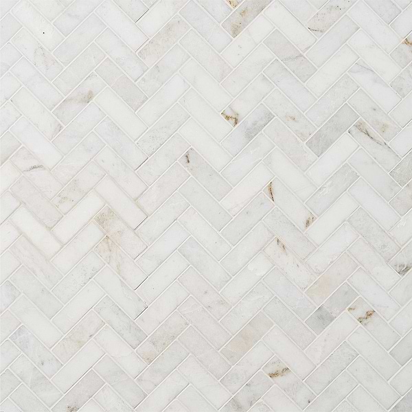 Alaska White 1x3" Herringbone Polished Marble Mosaic Tile