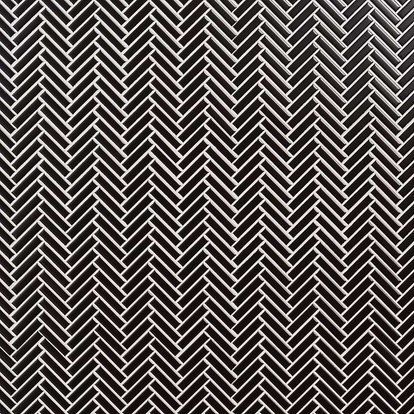 Kai Black 1x2" Herringbone Matte Porcelain Mosaic Tile