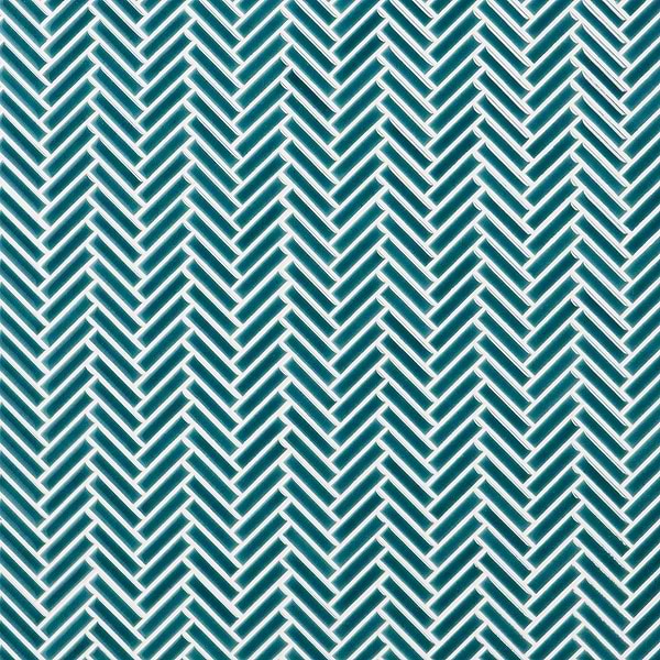 Kai Teal 1x2" Herringbone Crackled Glossy Porcelain Mosaic Tile