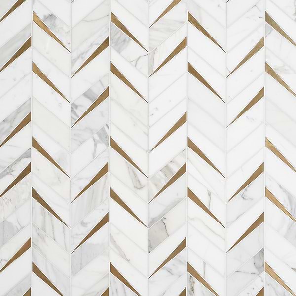 Vara Calacatta Polished Marble and Brass Mosaic Tile