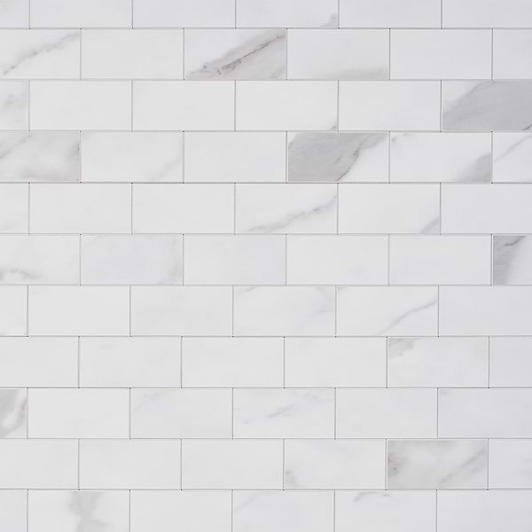Calacatta LPS White 2x4 Brick Solid Core Peel & Stick Self Adhesive Marble Look Matte Tile