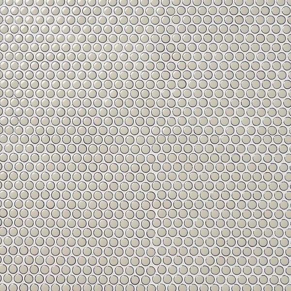Eden Latte Beige Rimmed 1" Penny Round Polished Porcelain Mosaic