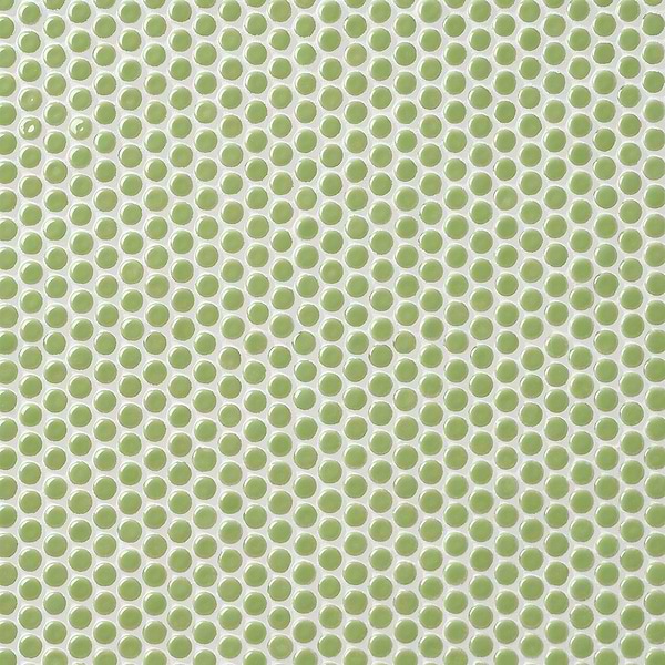 Eden Electric Lime Green Rimmed 1" Penny Round Polished Porcelain Mosaic