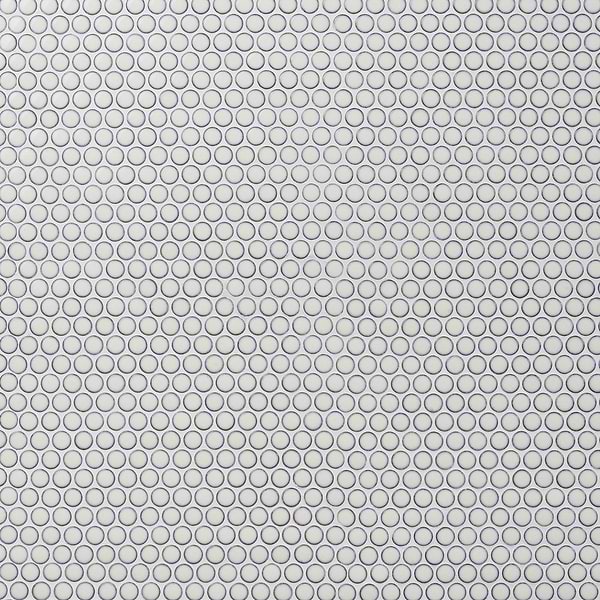 Eden Winter White 1" Penny Round Polished Rimmed Porcelain Mosaic