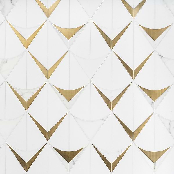 Regis Bianco Waterjet Polished Marble Mosaic Tile- White and Brass
