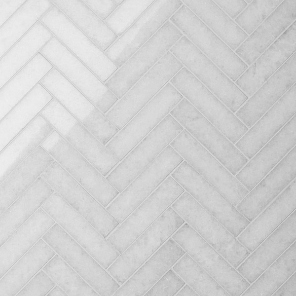 Snow White 1x4 Herringbone Polished Marble Mosaic