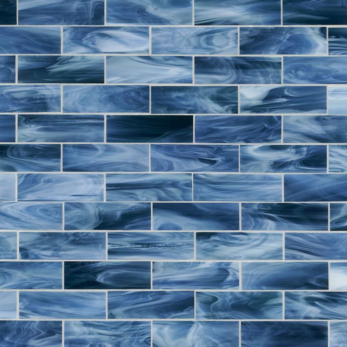 Bespoke Brick Cloud Blue 2x6 Polished Glass Mosaic Tile