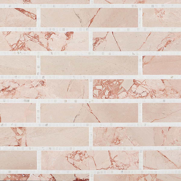 New Palm Beach by Krista Watterworth Brick Pink 3x12" Polished Marble Mosaic
