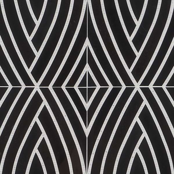 New Palm Beach by Krista Watterworth Leaf Black Polished Marble Mosaic