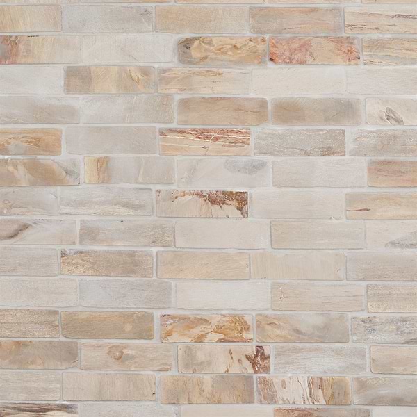 Fossil Brick Beige 1x4 Tumbled Marble Stone Mosaic Tile
