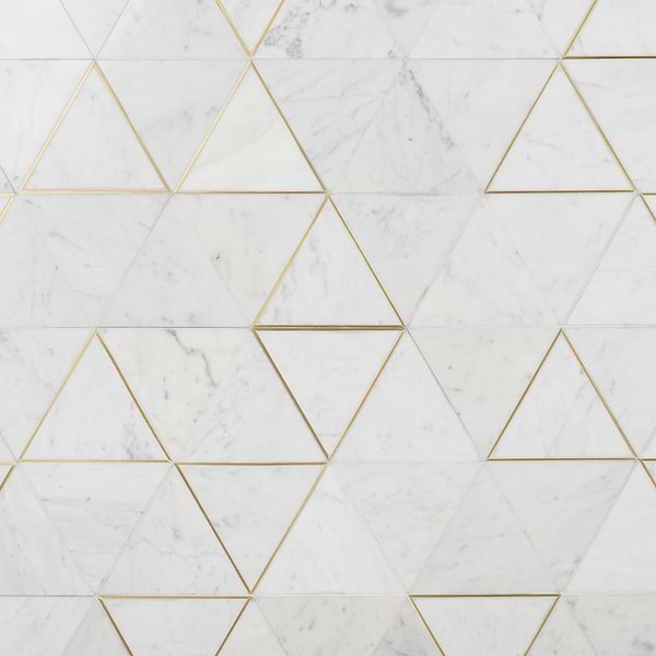 Verin Carrara Polished Marble and Brass 6x6 Mosaic Tile