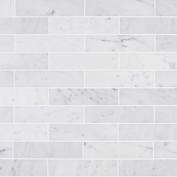 Brushed Stone Carrara White 2x8 Brushed Marble Subway Tile