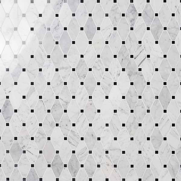 Octave White Carrara With Black Dot Marble 2x4 Polished Mosaic Tile