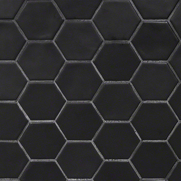 Meadowmere Black 3" Hexagon Matte Ceramic Tile