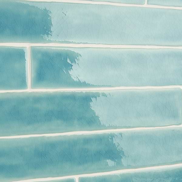 Carolina Bay 2x20 Polished Crackled Ceramic Wall Tile- Blue + Turquoise