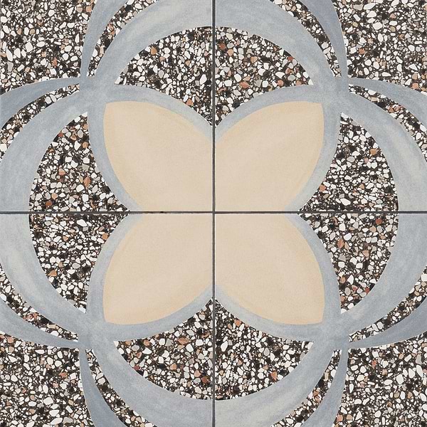 Chips Fleur De Lis Nero Multicolor 8x8 Terrazzo Look Matte Porcelain Tile