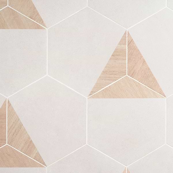 Pergola Wood White 12.5" Hexagon Matte Porcelain Tile