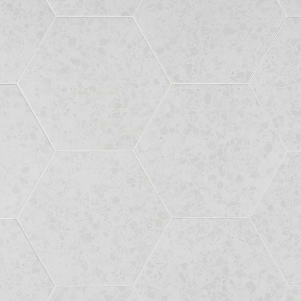 Six Hexagon White 12.5" Terrazzo Look Matte Porcelain Tile