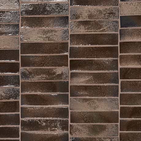 Emery Coffee Brown 2x8 Handmade Crackled Glossy Terracotta Tile