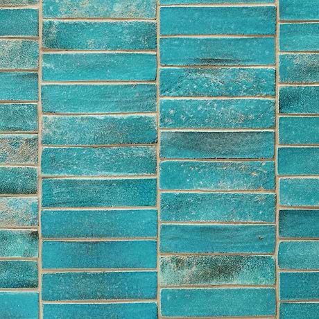 Emery Tropical Blue 2x8 Handmade Crackled Glossy Terracotta Tile