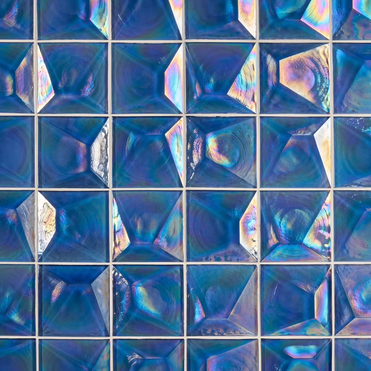 Opaline Blue Iridescent 6x6 3D Glossy Glass Tile