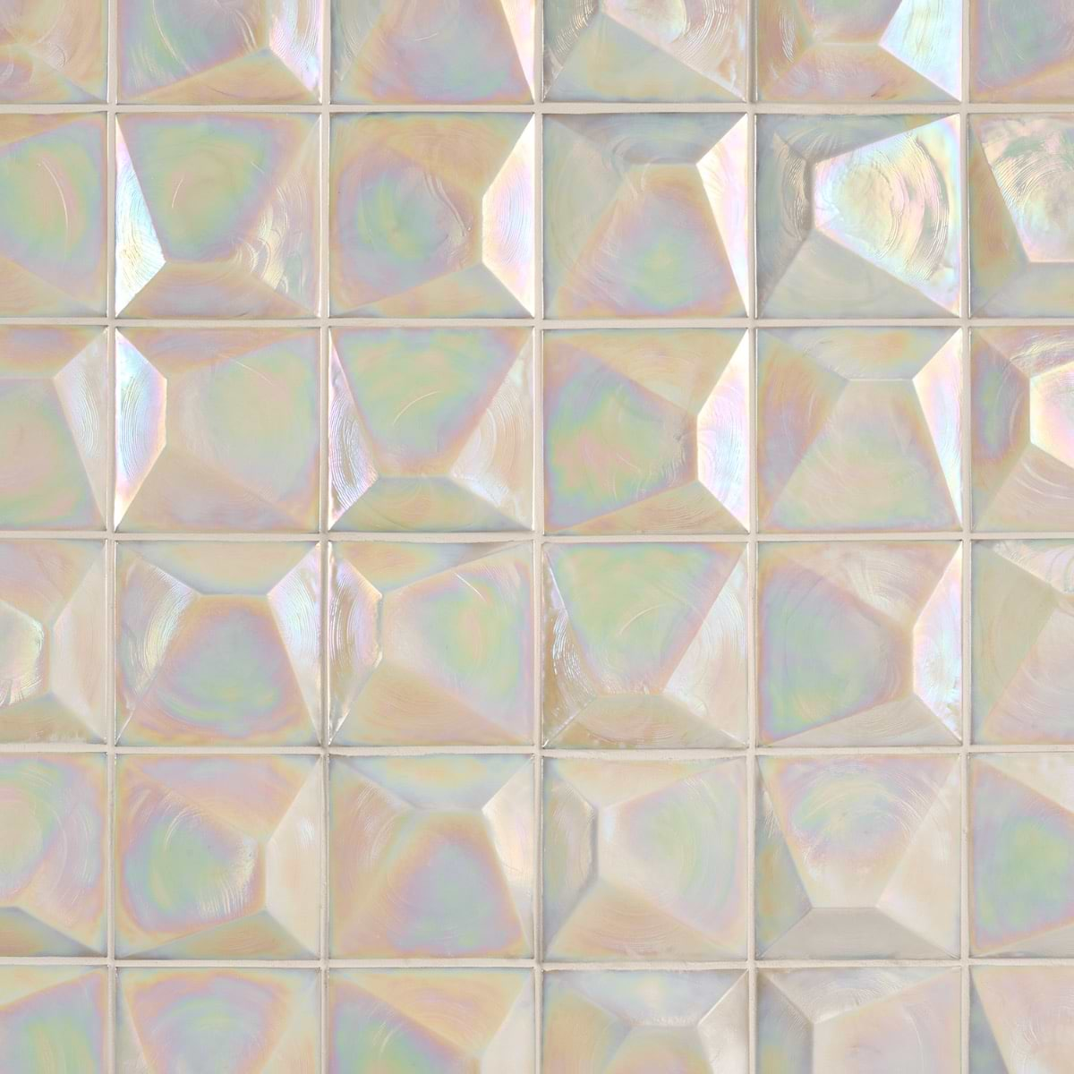 Opaline White Iridescent 6x6 3D Glossy Glass Tile