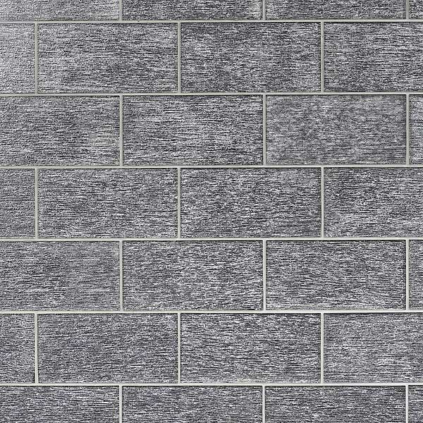 Veda Black Silver 4x9 Polished Glass Tile