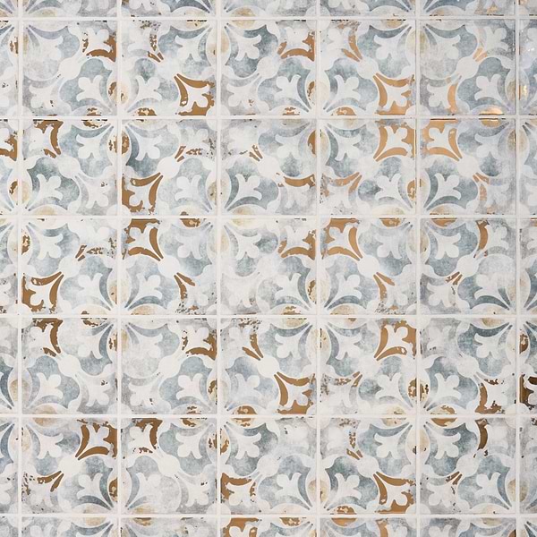 Paula Purroy Talia Bossa Blue Gray with Gold 5x5 Matte Ceramic Tile