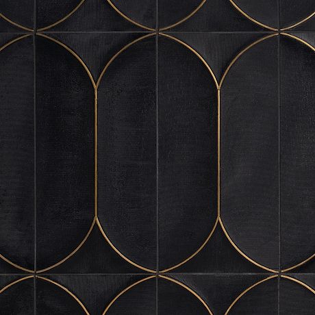 Sample-Calypso 3D Carved Nero Black Brass Inlay 8x16 Textured Honed Marble Limestone Tile