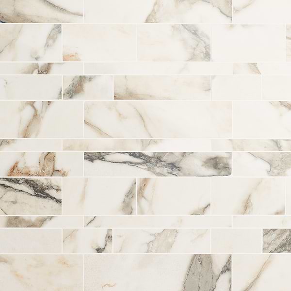 DreamStone Calacatta Rustico Railroad Polished Porcelain Mosaic