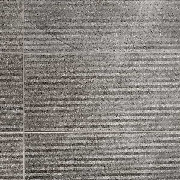 New Rock Fossil Dark Gray 12x24 Chiseled Limestone Look Matte Porcelain Tile 