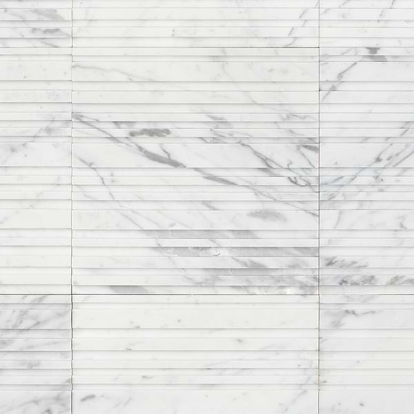 Disco-Barcode by Michael Habachy Entero Carrara White 8x8 Textured 3D Honed Marble Tile