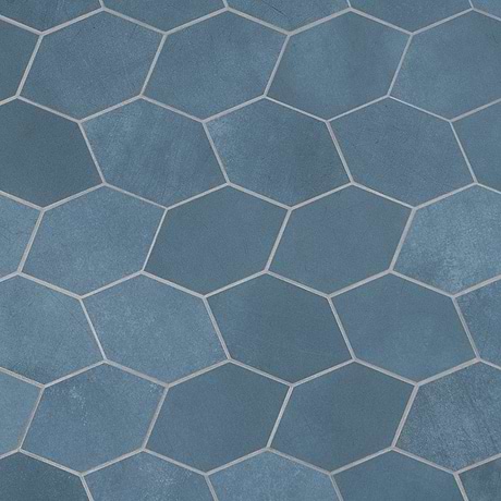 Bond Indio Blue Foliage 3x5 Hexagon Matte Porcelain Mosaic Tile