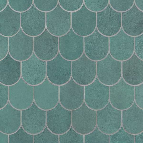Bond Viridum Green Fishscale Plume Matte Porcelain Mosaic Tile