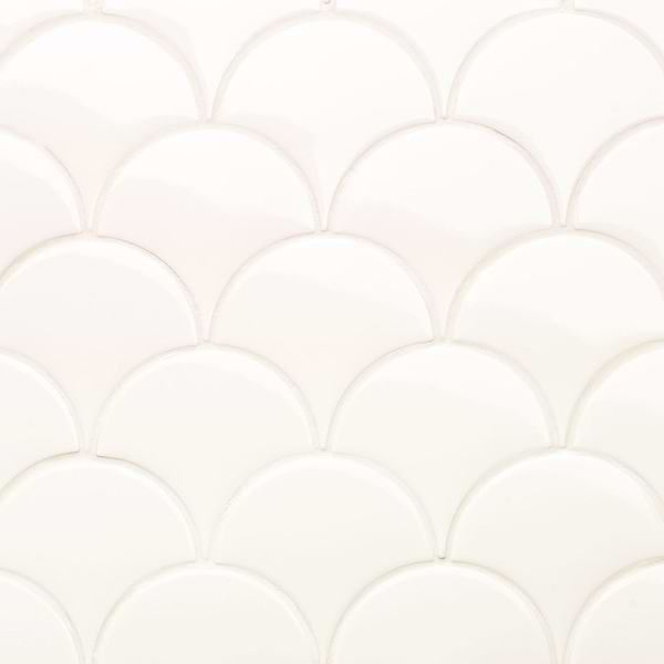 Highwater Rice White 5" Fish Scale Polished Ceramic Wall Tile