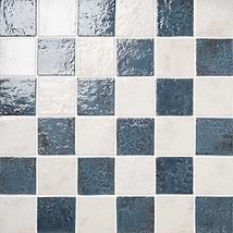 Greta Checkerboard Midnight Blue and Seashell White 5x5 Glossy Textured Porcelain Tile