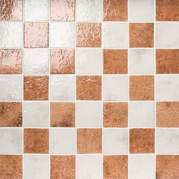 Greta Checkerboard Sunset Terracotta and Seashell White 5x5 Glossy Textured Porcelain Tile