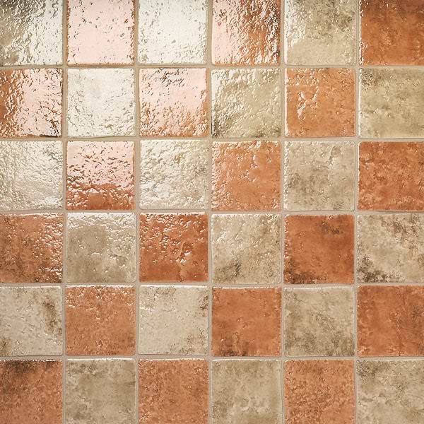 Greta Checkerboard Sunset Terracotta and Sand Beige 5x5 Glossy Textured Porcelain Tile
