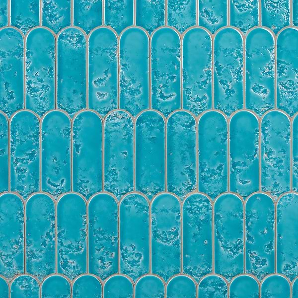 Corali Turquoise Blue 3x9 Textured Fish Scale Glossy Ceramic Tile