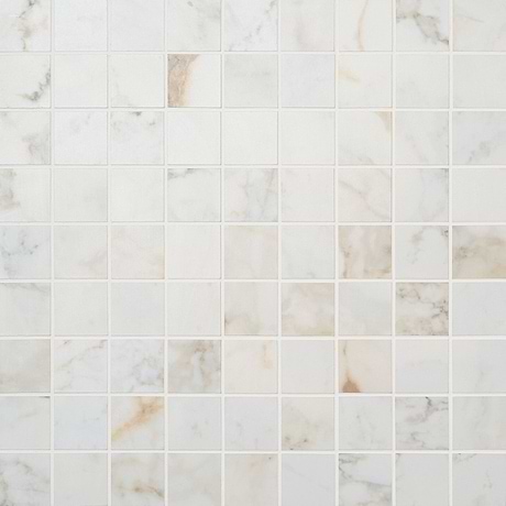 Calacatta Machia White Gold 2x2 Marble Look Matte Porcelain Mosaic Tile