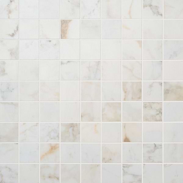 Calacatta Macchia White Gold 2x2 Marble Look Matte Porcelain Mosaic Tile