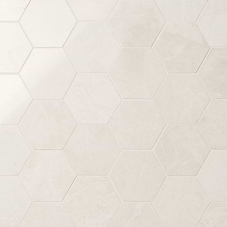 Vanilla Warm White 4” Hexagon Polished Marble Mosaic Tile
