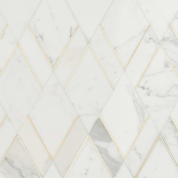 Enver Calacatta Polished Marble and Brass Mosaic Tile