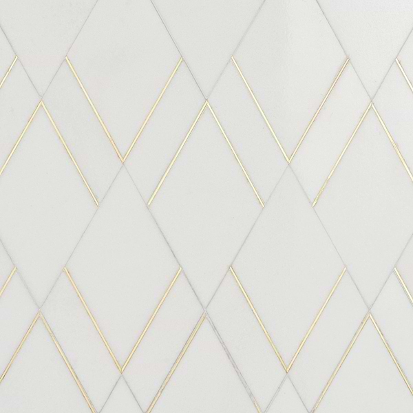 Enver Thassos Polished Marble and Brass Mosaic Tile