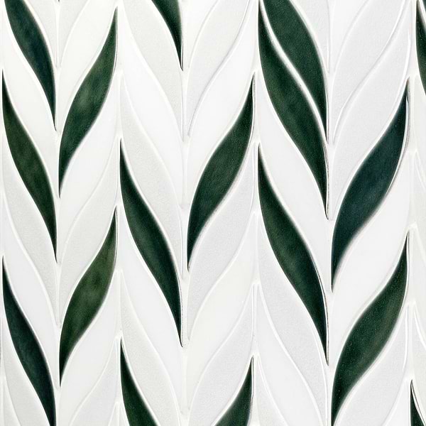 Nabi Sprig Deep Emerald Green Crackled Glass Mosaic in Green+White, View 5, open zoomed image