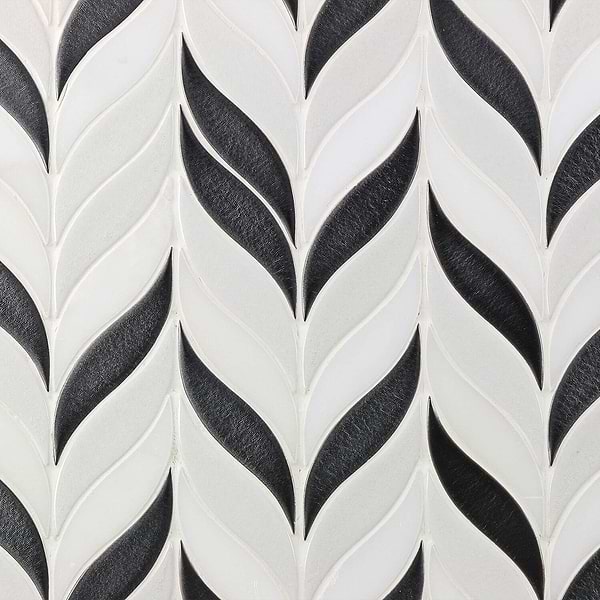 Nabi Sprig Gunmetal Black & White Crackled Glass Mosaic in Gun Metal, White, View 5, open zoomed image