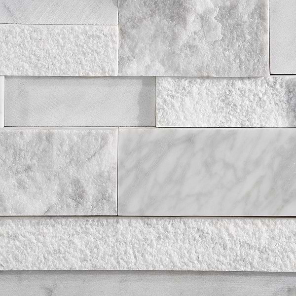StackStone 3D Snow White Marble Ledger Panel Mosaic Wall Tile